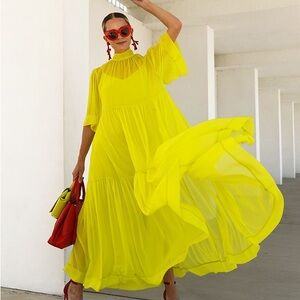 Elegant Yellow Chiffon Dress RARE